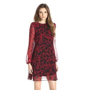 Taylor red & black long-sleeved shift dress